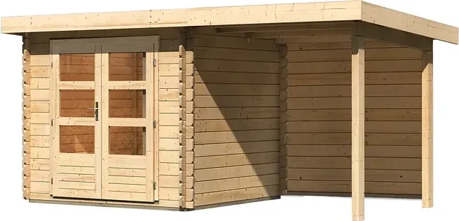 Karibu Bastrup 2 Gartenhaus inkl. Anbau 2m + Rückwand natur