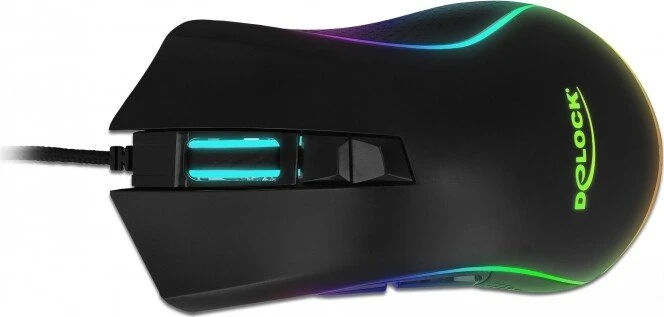 DeLOCK Optische 7-Tasten USB Gaming Maus schwarz, RGB, USB