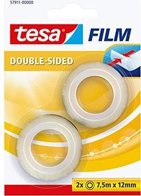 tesa tesafilm doppelseitig transparent, Klebeband, 12mm/7.5m, 2 Stück