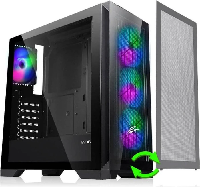 Evolveo Ptero Q2G Black, inkl. austauschbares Frontpanel, inkl. 4x Lüfter, Glasfenster