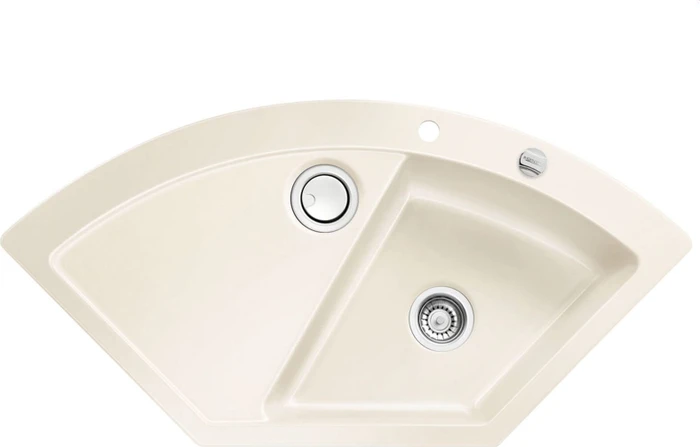 systemceram Mera Eck Einbau Becken rechts mit Ablauffernbedienung magnolie