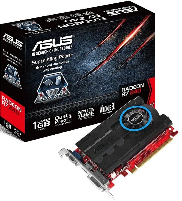 ASUS Radeon R7 240, R7240-1GD3, 1GB DDR3, VGA, DVI, HDMI