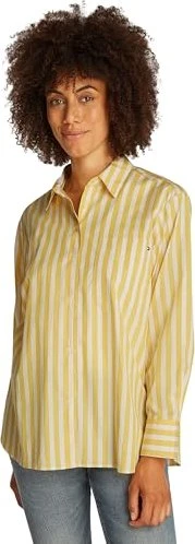 Tommy Hilfiger Oversized Fit Popeline Hemd langarm stripe/citronella (Damen)