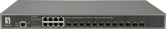 LevelOne GTL Rackmount 10G Managed Switch, 12x SFP+, 8x RJ-45