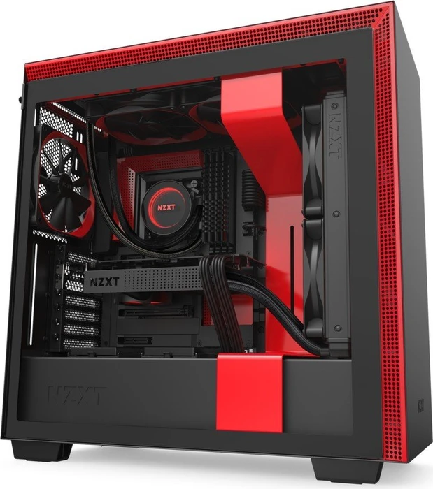 NZXT H710, schwarz/rot, Glasfenster