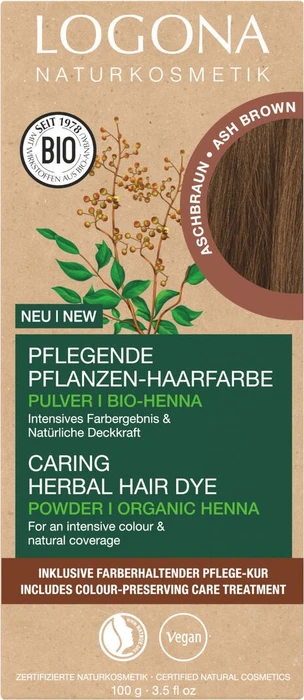 Logona Pflanzenhaarfarbe-Pulver aschbraun, 100g
