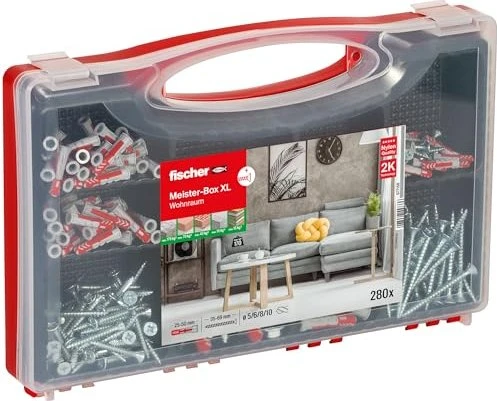 fischer Meister-Box XL Wohnraum + Schrauben Schrauben/Dübel-Sortiment inkl. Koffer, 280 Stück