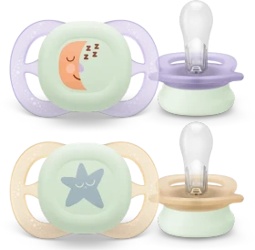Philips Avent SCF075/07 ultra start Nighttime Beruhigungsschnuller, 0-2M, Silikon, orange/violett, 2 Stück