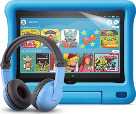 Amazon Fire HD 8 KFONWI 2020, ohne Werbung, blau, 32GB, inkl. BuddyPhones PlayTime Headset und Displayschutzfolie, Kids Edition