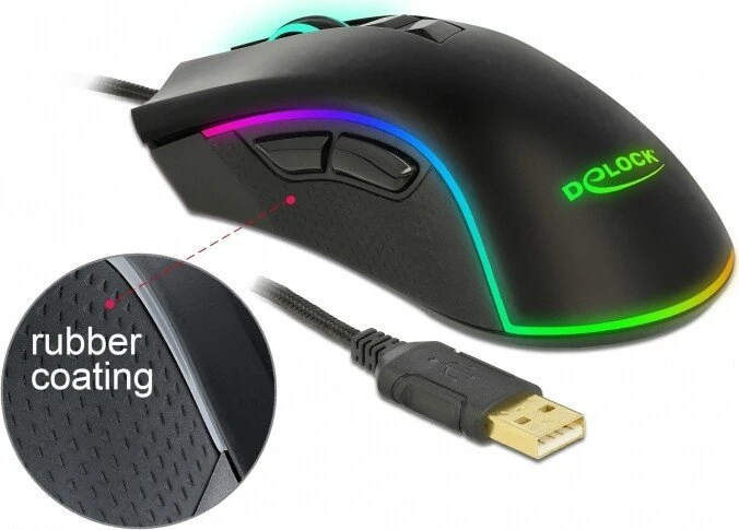 DeLOCK Optische 7-Tasten USB Gaming Maus schwarz, RGB, USB