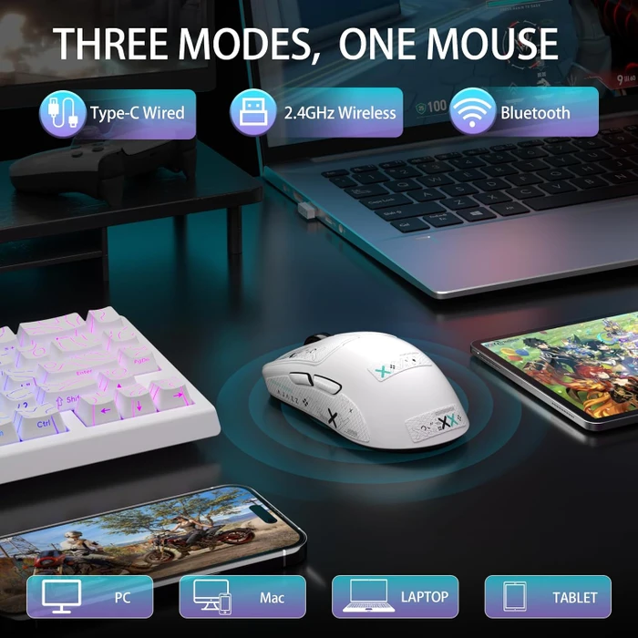 Ajazz AJ159 V2 MC Wireless Gaming Mouse mit Akku-Ladestation, weiß, inkl. Grip Tape, USB/Bluetooth