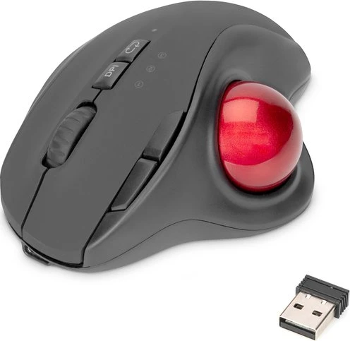 Digitus Wireless Ergonomic Trackball Mouse schwarz/rot, Bluetooth