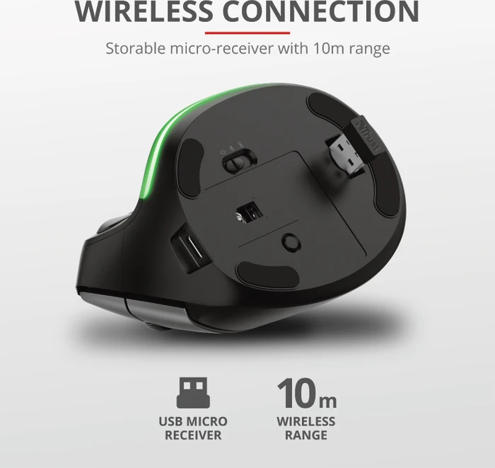 Trust Bayo Wireless Rechargeable Ergonomic Mouse, schwarz/grau, USB
