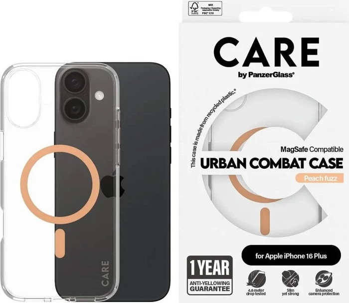 PanzerGlass Care Flagship Case Urban Combat MagSafe für Apple iPhone 16 Plus Peach Fuzz