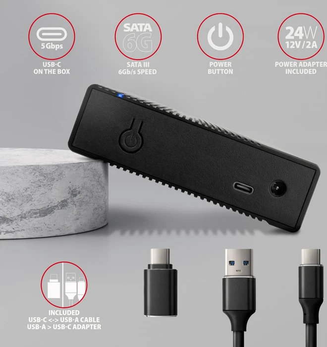 Axagon Ribbed Box Festplattengehäuse, schwarz, 3.5", USB-C 3.0