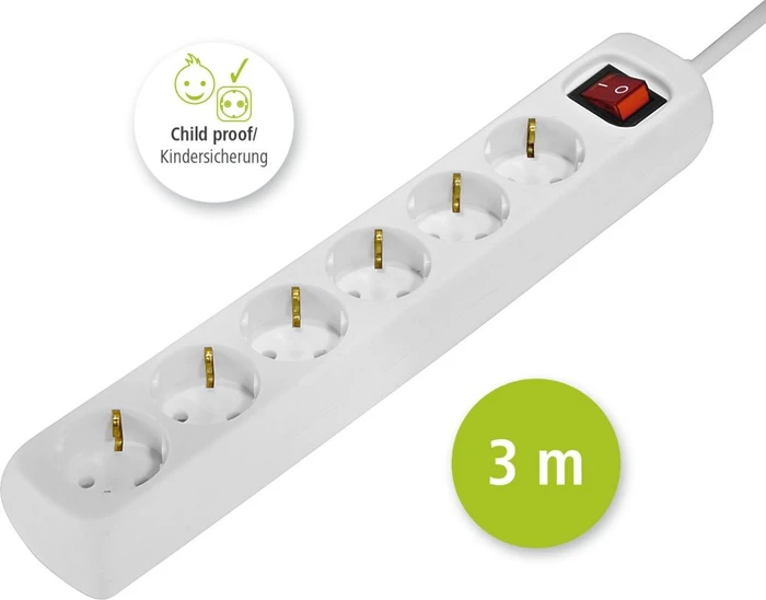 Hama Steckdosenleiste mit Schalter und Kindersicherung, 6-fach, 3m, weiß
