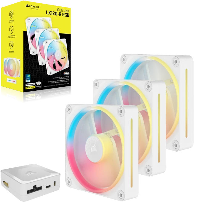 Corsair iCUE LINK LX120-R RGB Starter Kit, weiß, LED-Steuerung, 120mm, 3er-Pack