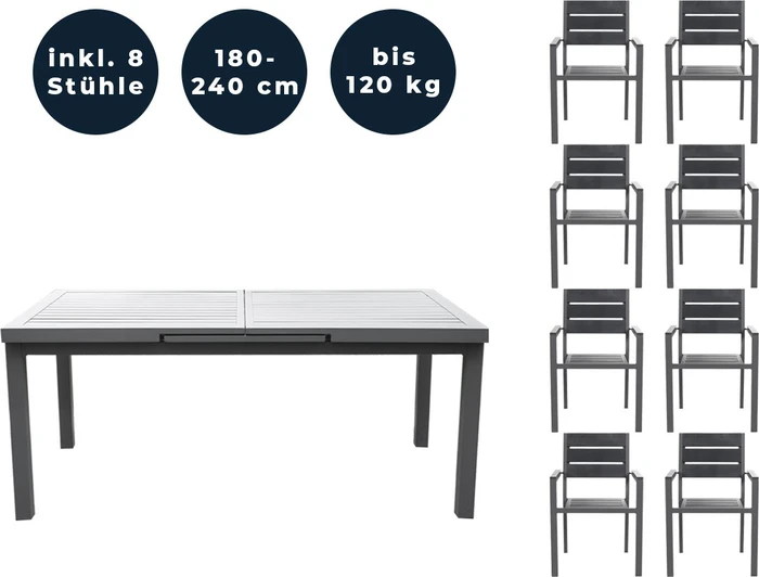 Home Deluxe Calido Madera Gartenmöbel-Set anthrazit, 9-tlg.