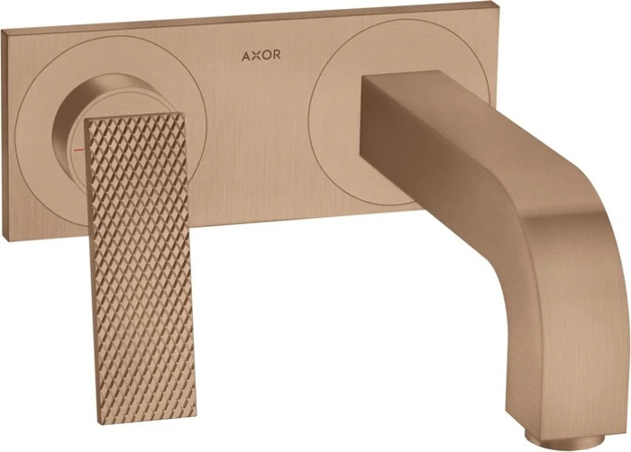 Hansgrohe Axor Citterio 2-Loch Waschbeckenarmatur mit Hebelgriffen Platte und Rautenschliff 220mm brushed red gold