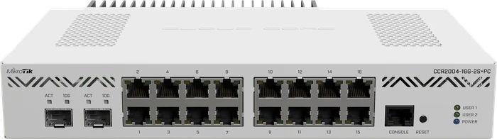 MikroTik RouterBOARD Router, 16x RJ-45, 2x SFP+, 1HE, passive cooled Gigabit Router, 16x RJ-45, 2x SFP+