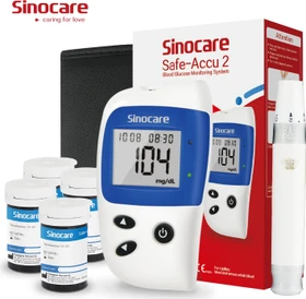 Sinocare Safe-Accu 2 Blutzuckermessgerät inkl. 100 Teststreifen und Lanzetten (mg/dL)