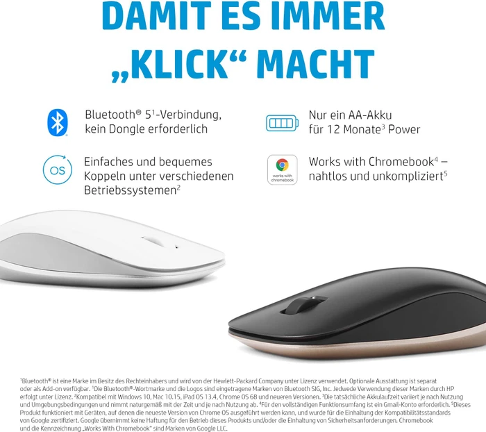 HP 410 Slim Mouse Ash Silver, schwarz/bronze, Bluetooth