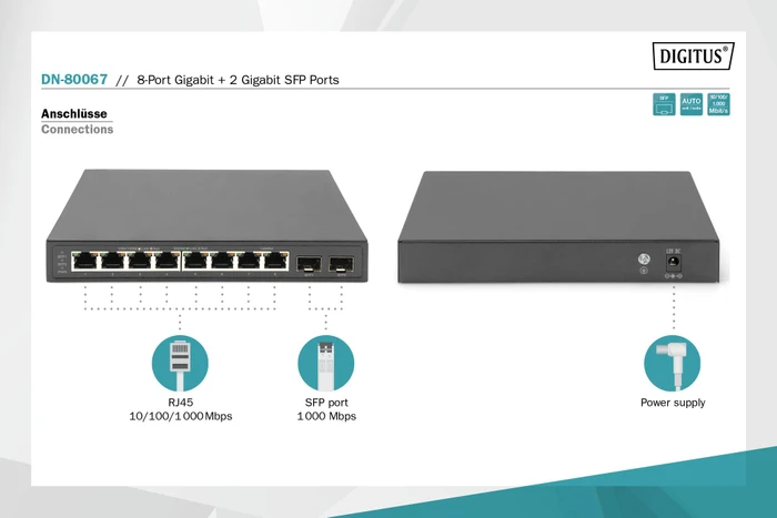 Digitus DN-800 Desktop Gigabit Switch, 8x RJ-45, 2x SFP