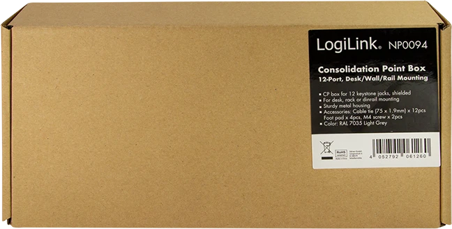 LogiLink Konsolidierungspunkt-Gehäuse für RJ-45 Keystone Module, 12-Port, grau