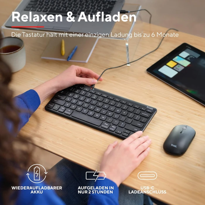 Trust Lyra Compact Wireless Keyboard, schwarz, USB/Bluetooth, DE