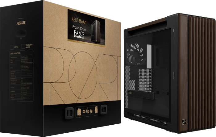 ASUS ProArt PA602 Wood Edition Modern Black, schwarz/braun, Tempered Glass Panel, Glasfenster