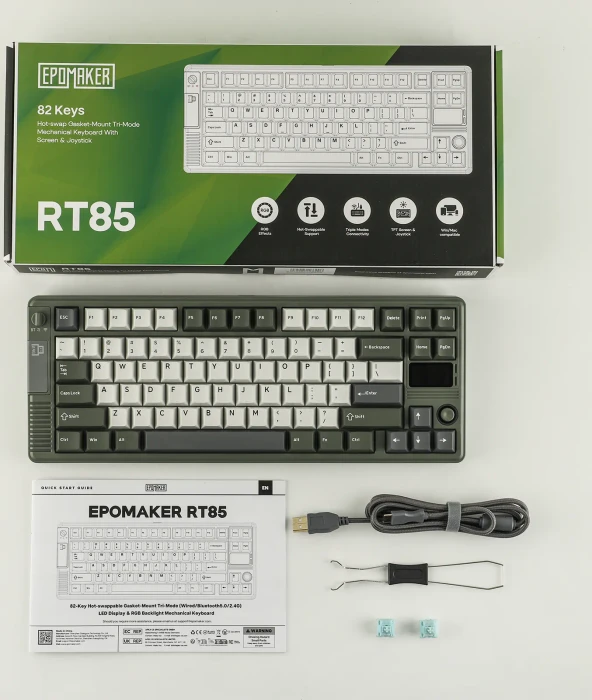 Epomaker RT85 Wireless, Green White, LEDs RGB, hot-swap, Epomaker Wisteria V2, USB/Bluetooth, US