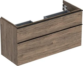 Geberit iCon Unterschrank für Handwaschbecken mit 2 Schubladen 118.4cm, Korpus und Front: Nussbaum hickory/Melamin Holzstruktur, Griff: lava/pulverbeschichtet matt