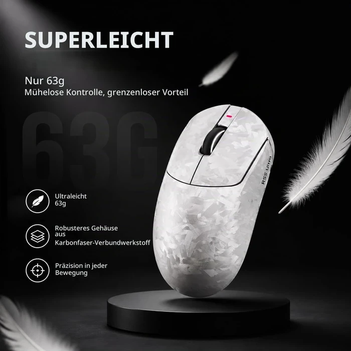 Attack Shark RS3 ULTRA Carbon Fiber 8KHz Wireless, Forged Silver, inkl. C06 Ultra LED Kabel, USB/Bluetooth