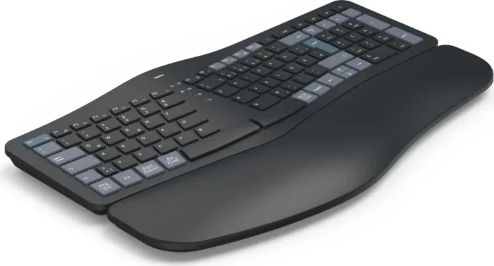 Hama WK-900 Ergo Multi-Device Tastatur, schwarz, LEDs weiß, mit Handballenauflage, USB/Bluetooth, DE