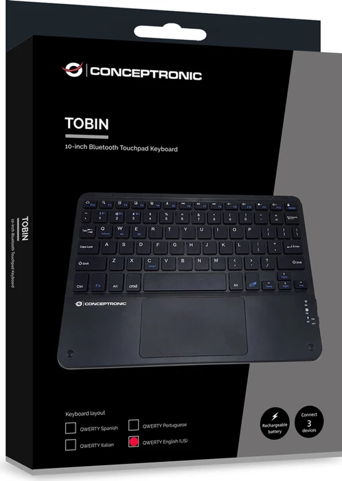 Conceptronic TOBIN01BUS 10-Zoll-Bluetooth-Tastatur mit Touchpad, Bluetooth, US