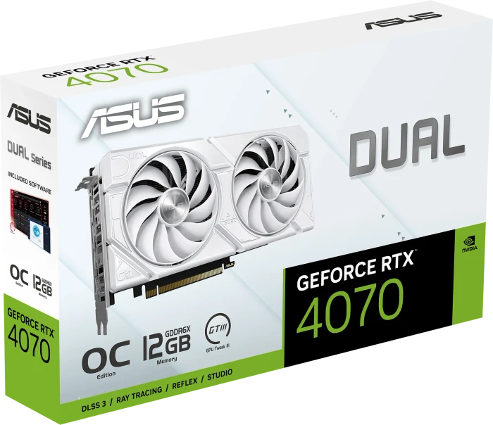 ASUS Dual GeForce RTX 4070 EVO White OC, DUAL-RTX4070-O12G-EVO-WHITE, 12GB GDDR6X, HDMI, 3x DP