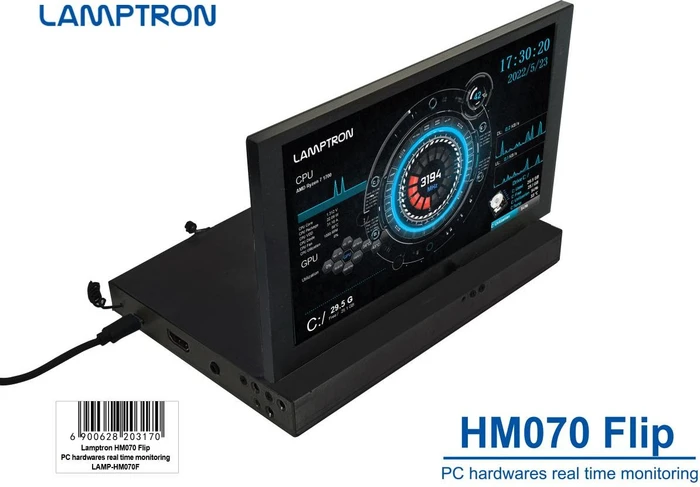 Lamptron HM070FLIP Externer Hardware Monitor, Aufklappmechanismus, 7"