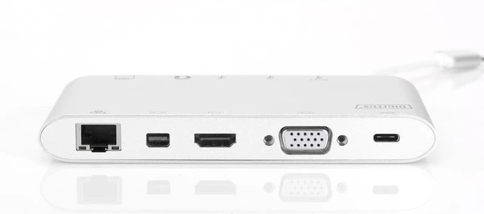 Digitus Universal Docking Station silber, Multiport, USB-Hub, Dual-Slot-Cardreader, USB-C 3.0 [Stecker]