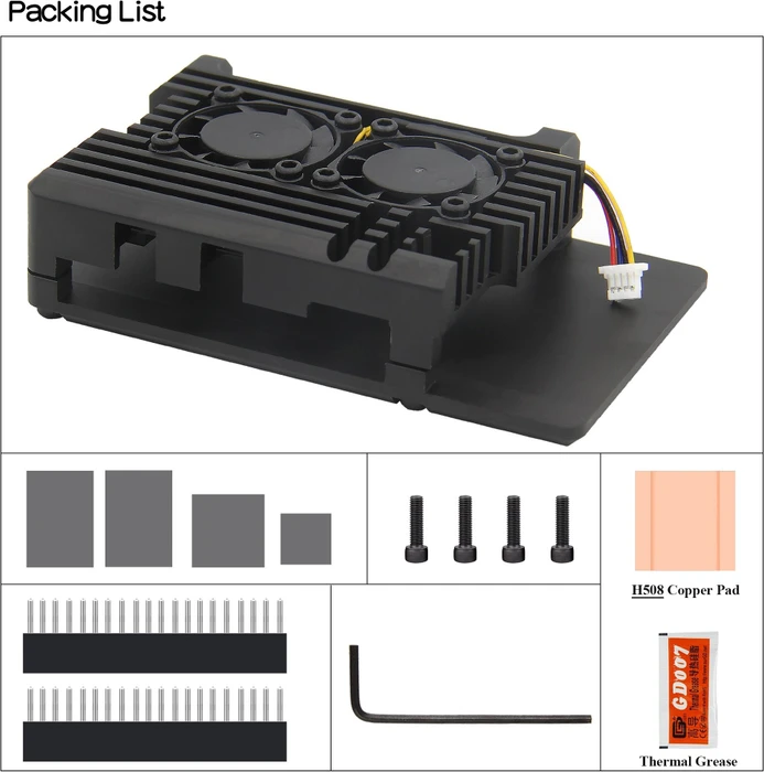 Geekworm Aluminiumgehäuse Armor Case für Raspberry Pi 5, mit 2x Lüfter, schwarz