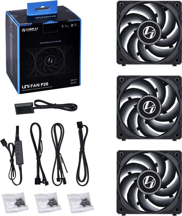 Lian Li Uni Fan P28, schwarz, Lüftersteuerung, 120mm, 3er-Pack
