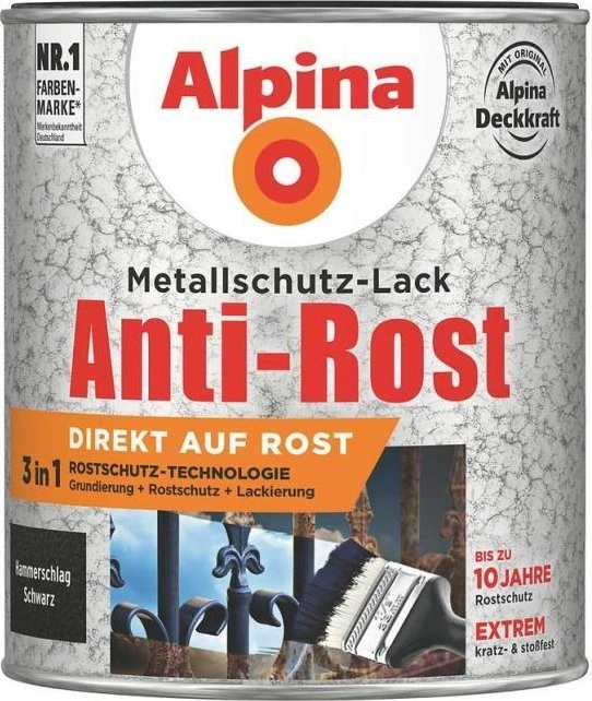 Alpina Farben Metallschutz-Lack Hammerschlag außen schwarz, 2.5l