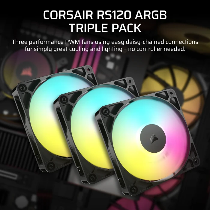 Corsair RS Series RS120 Reverse ARGB, schwarz, 120mm, 3er-Pack