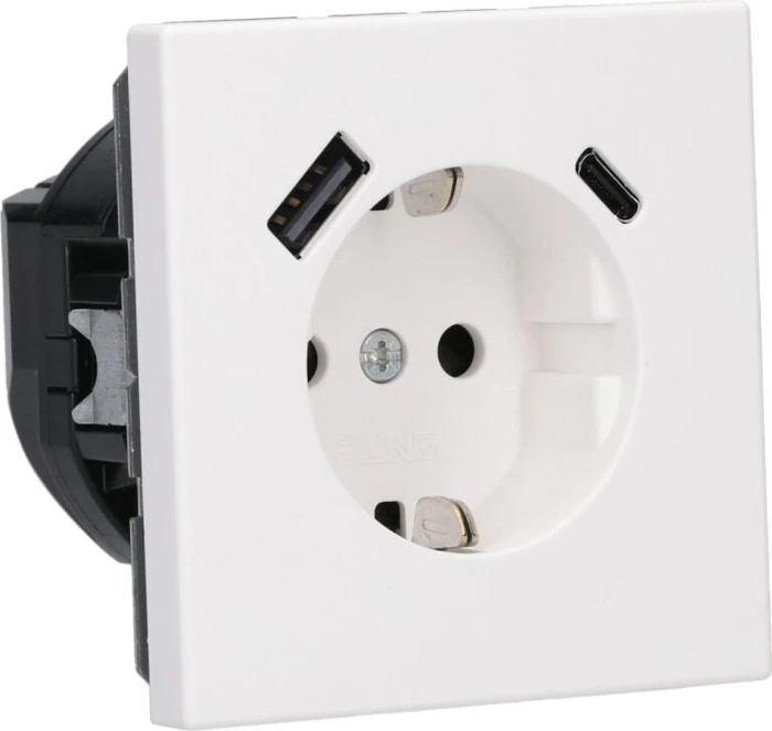 Jung Serie LS SCHUKO-Steckdose mit USB-Ladegerät Safety+, schneeweiß matt