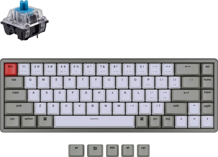 Keychron K6, 65%, Aluminium, grau, Gateron BLUE, USB/Bluetooth, US