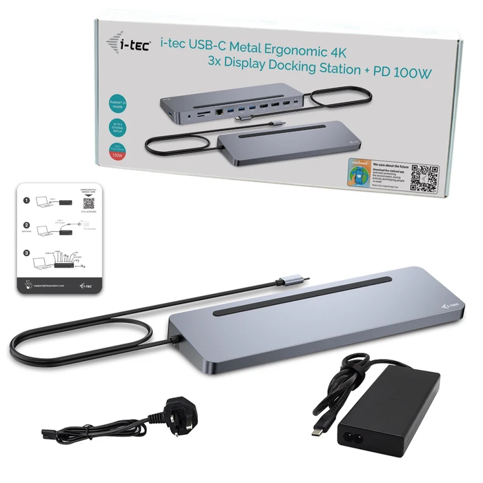 i-tec Metal Ergonomic 3x 4K Display Docking Station, inkl. 100W-Netzteil, USB-C 3.0 [Stecker]