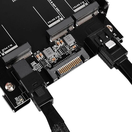SilverStone SDP12, 2x SATA 7 Pin > 2x M.2 SATA, 1x SFF-8643 > 1x M.2 PCIe NVMe
