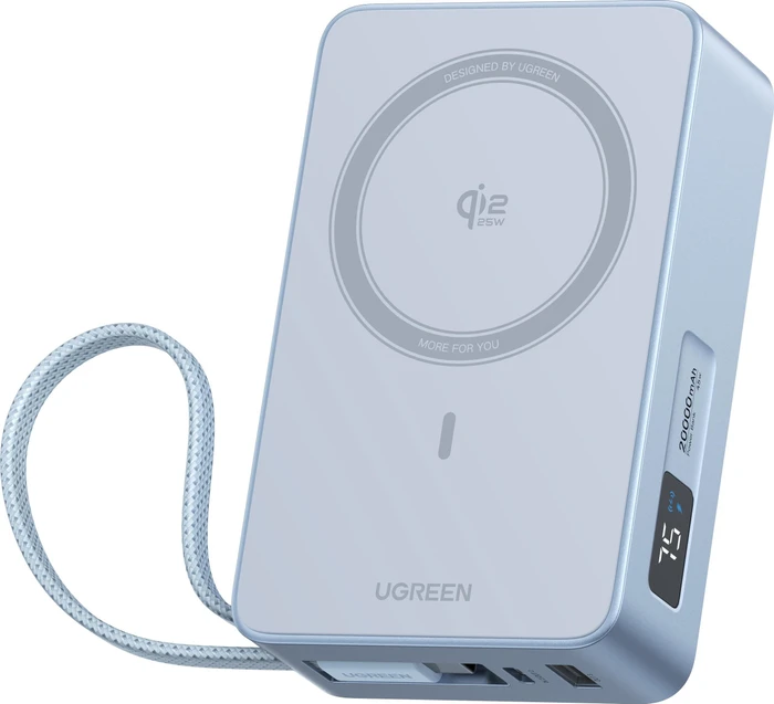 Ugreen MagFlow Magnetic Wireless Power Bank 20000mAh 45W (MagSafe compatible) grau