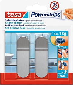 tesa Powerstrips Haken small Metall silber, 2 Stück