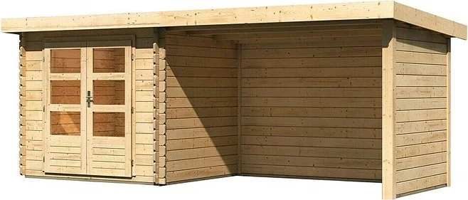 Karibu Bastrup 2 Gartenhaus inkl. Anbau 3m + Rück- und Seitenwand natur