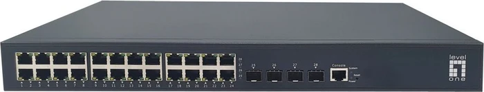 LevelOne GTP Rackmount Gigabit Managed Switch, 24x RJ-45, 4x SFP+, 400W PoE+